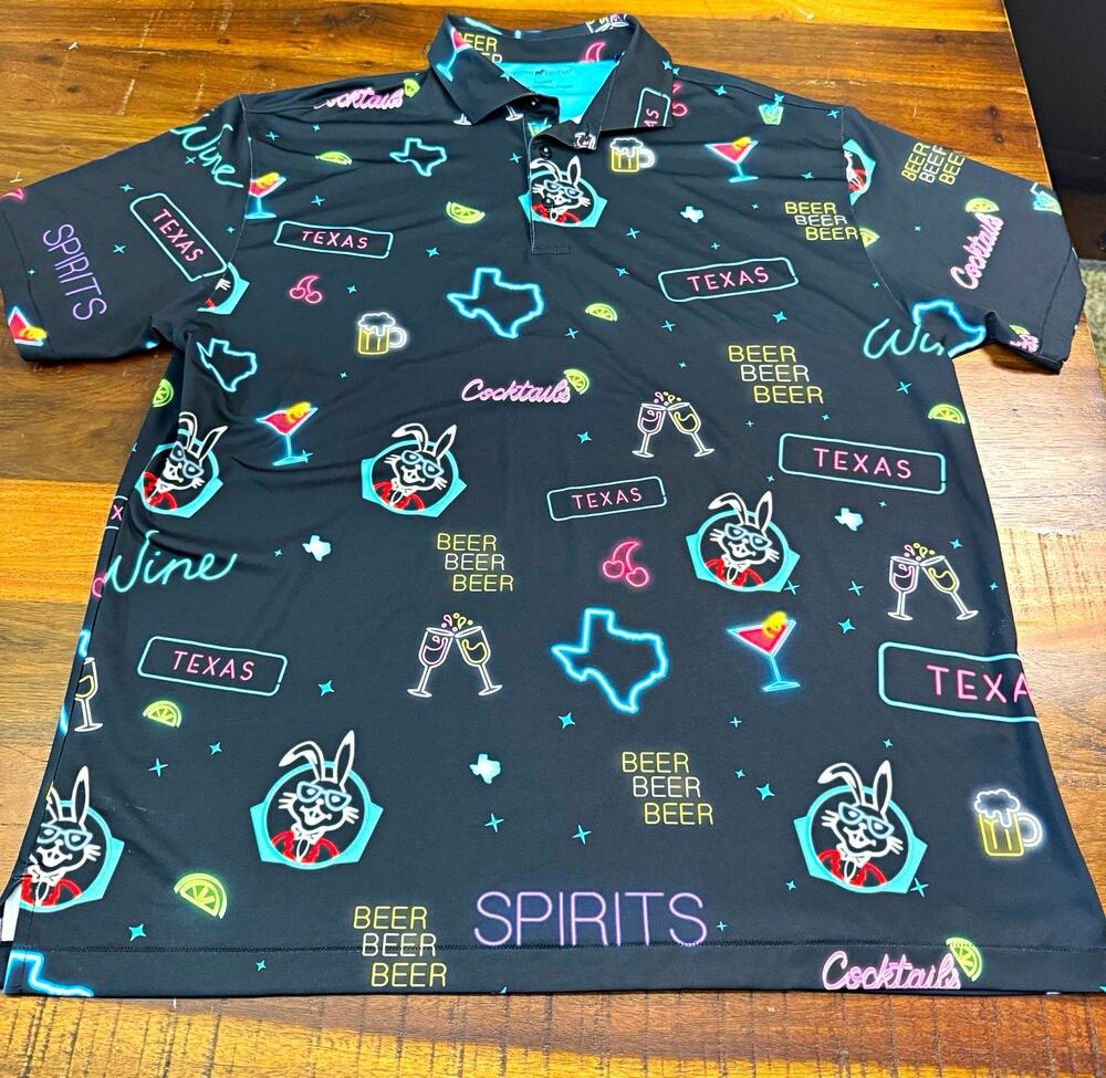 Horn Legend Bamboo Charcoal Luxury Mens XL Golf Polo Black Texas Beer Print